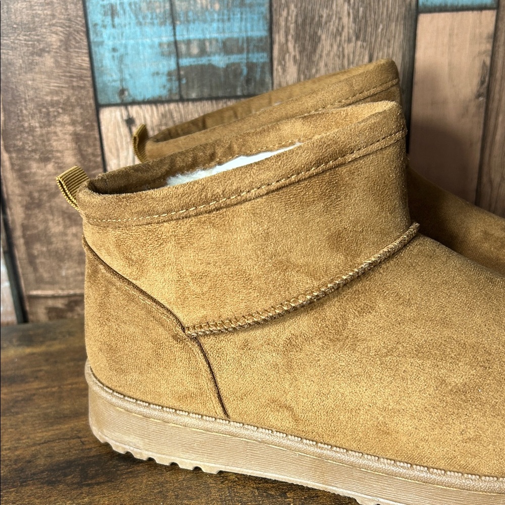 SO Chestnut Brown Faux-Suede Cozy Ankle Boots with Cream Fleece Lining - Picture 4 of 16